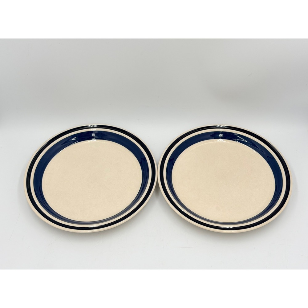 Estate Hearthside Salad Plates Set 2 Cream Navy Blue Banded Stoneware Japan